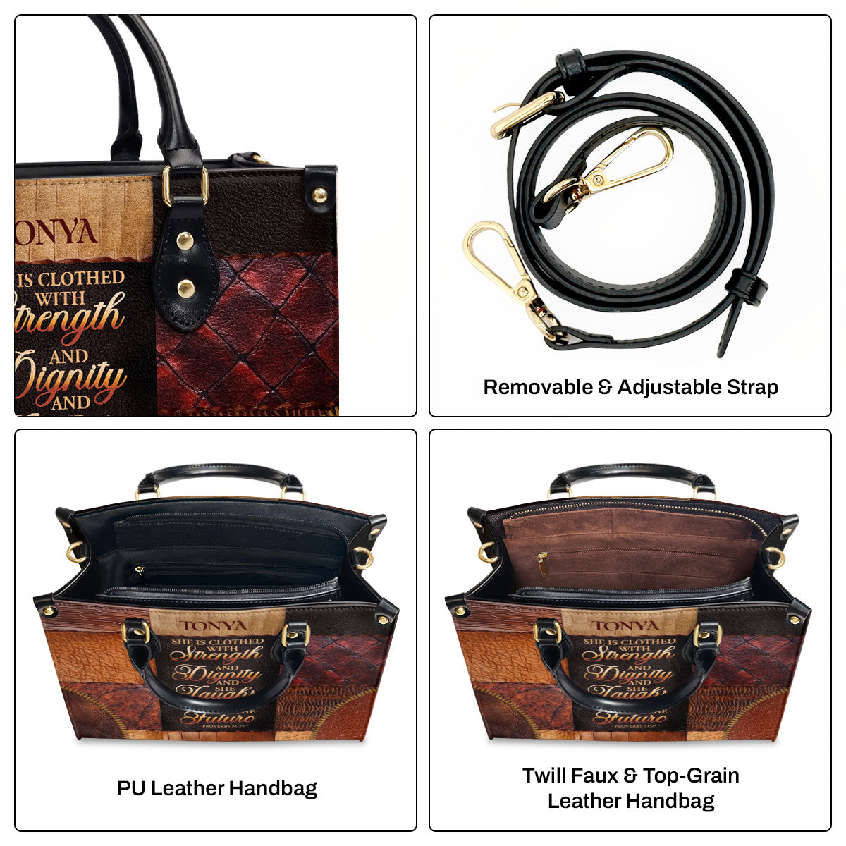 She Is Clothed With Strength and Dignity - Personalized Leather Handbag GMJSLB200037