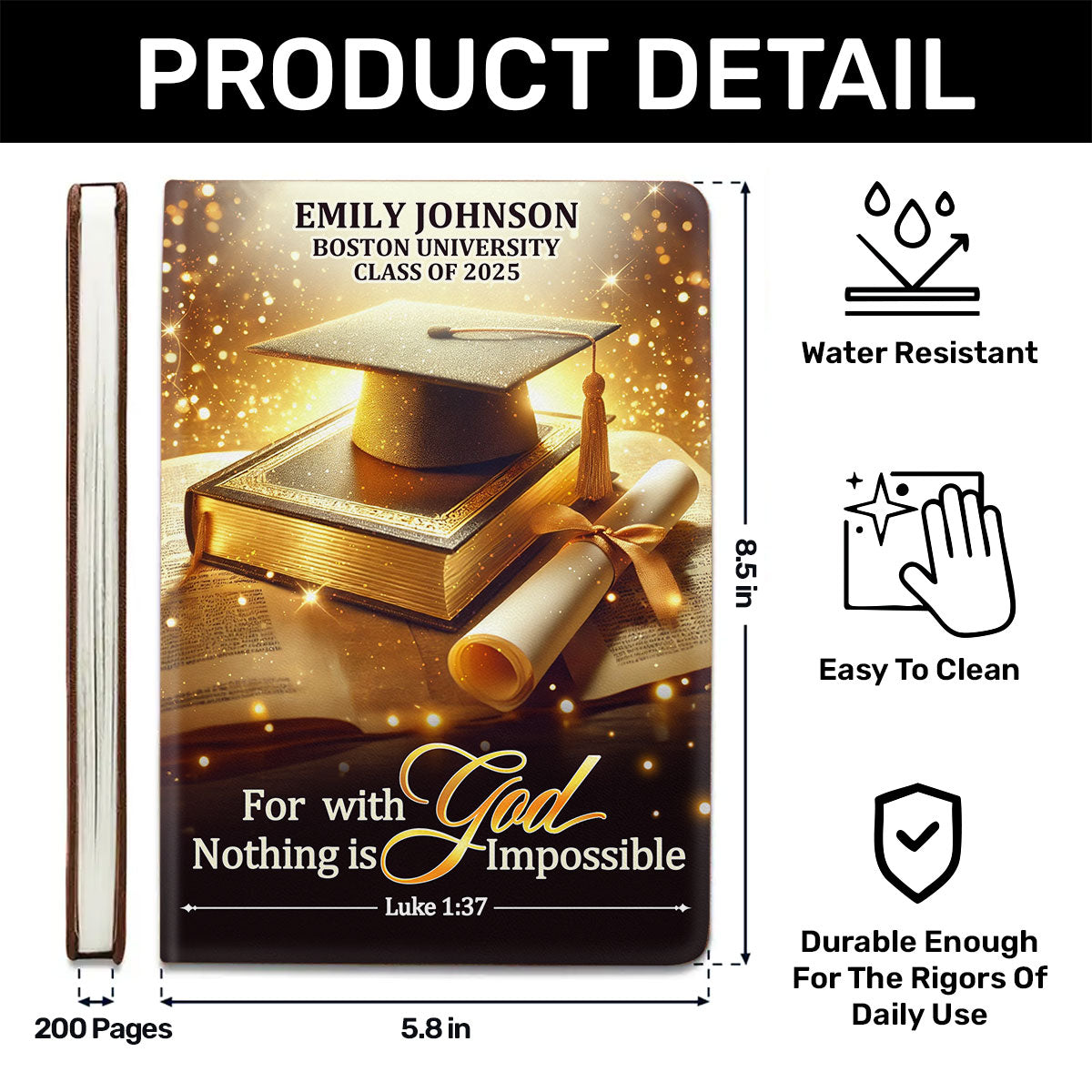 For With God, Nothing Is Impossible - Personalized Leather Notebook GMJSNB200095