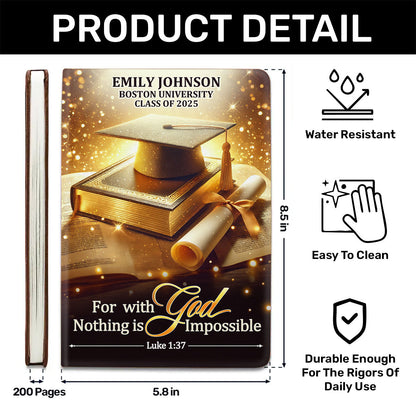 For With God, Nothing Is Impossible - Personalized Leather Notebook GMJSNB200095