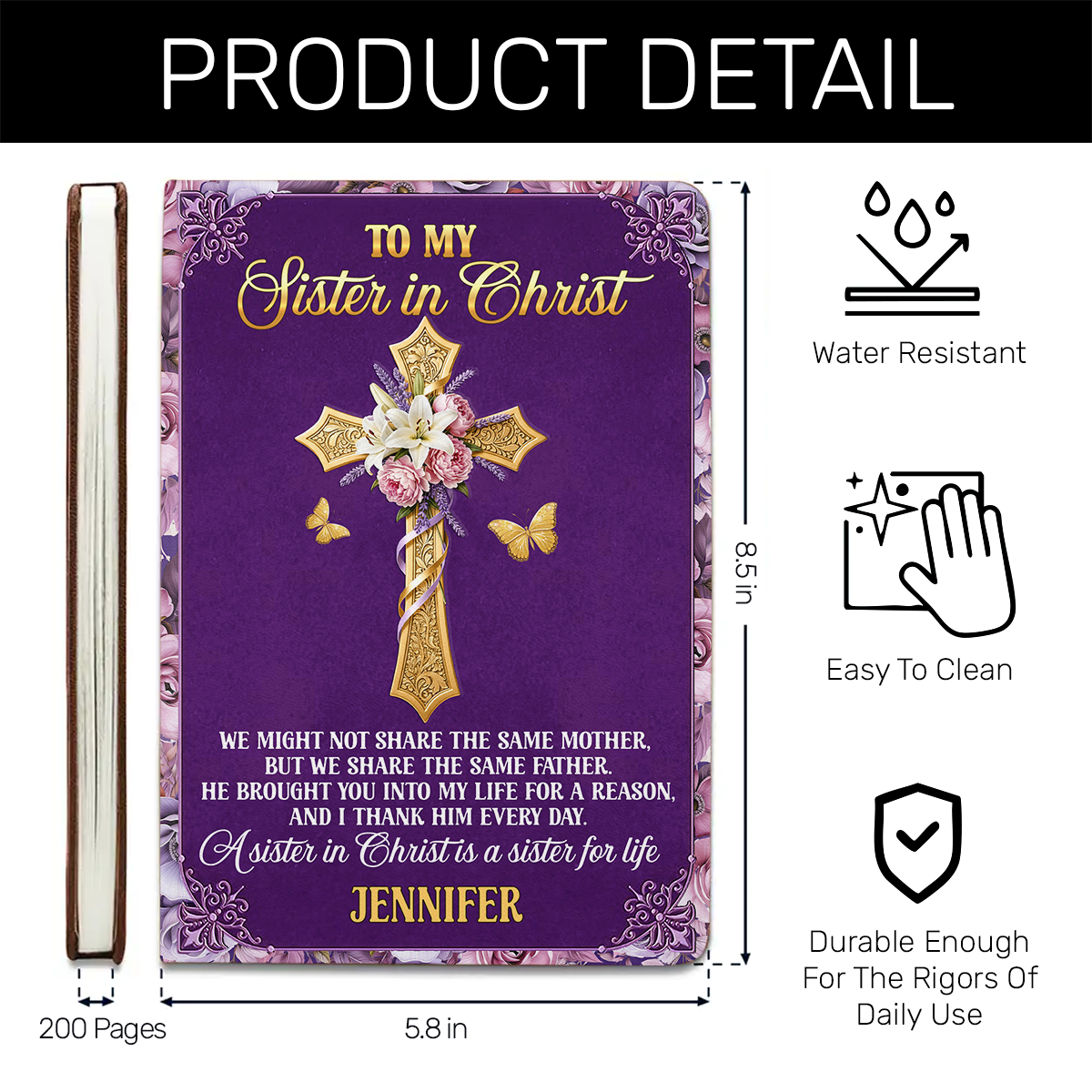 To My Sister in Christ - Personalized Leather Cover Notebook GMJSNB200035