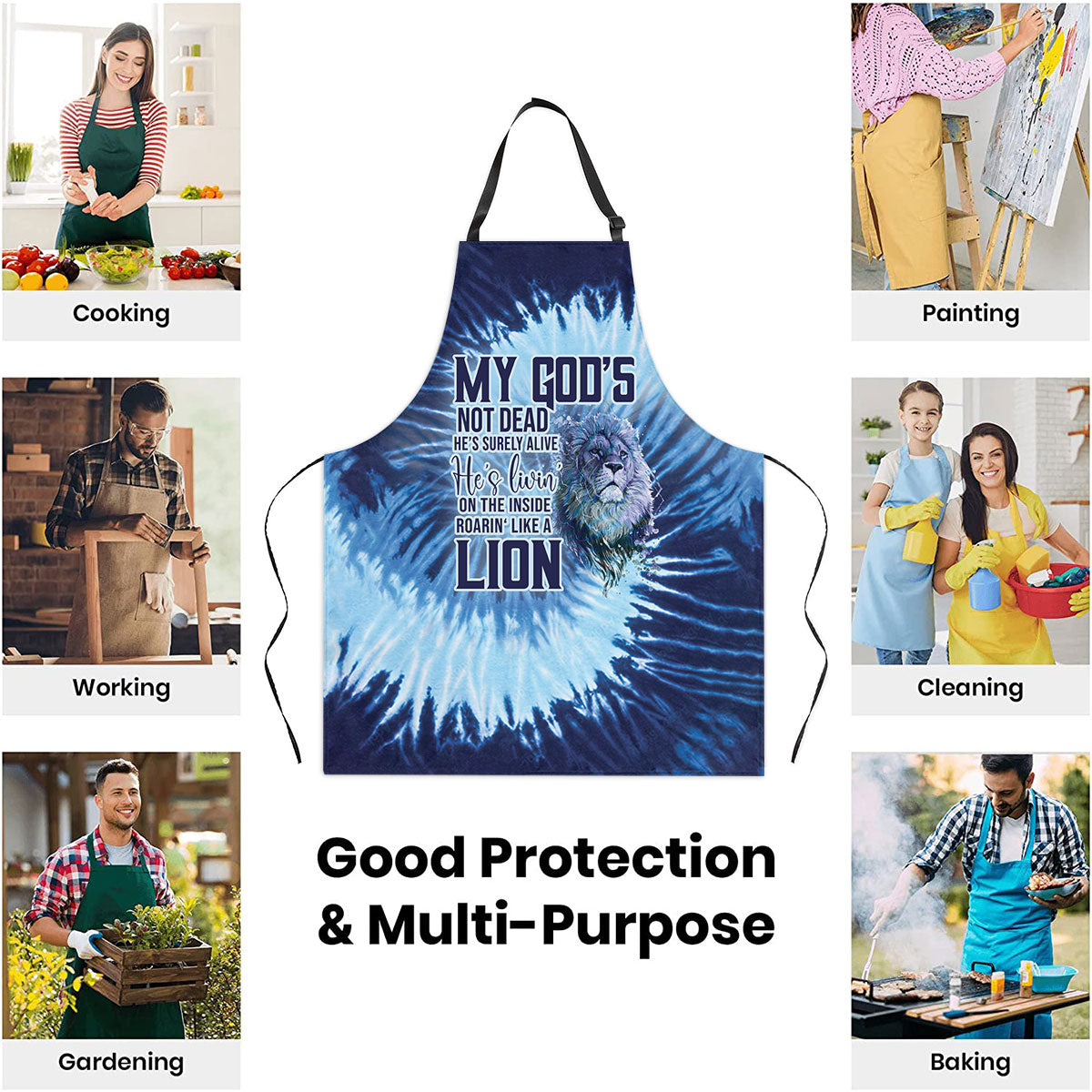 My God's Not Dead - Blue Tie Dye Apron - Faithful Kitchen Accessory