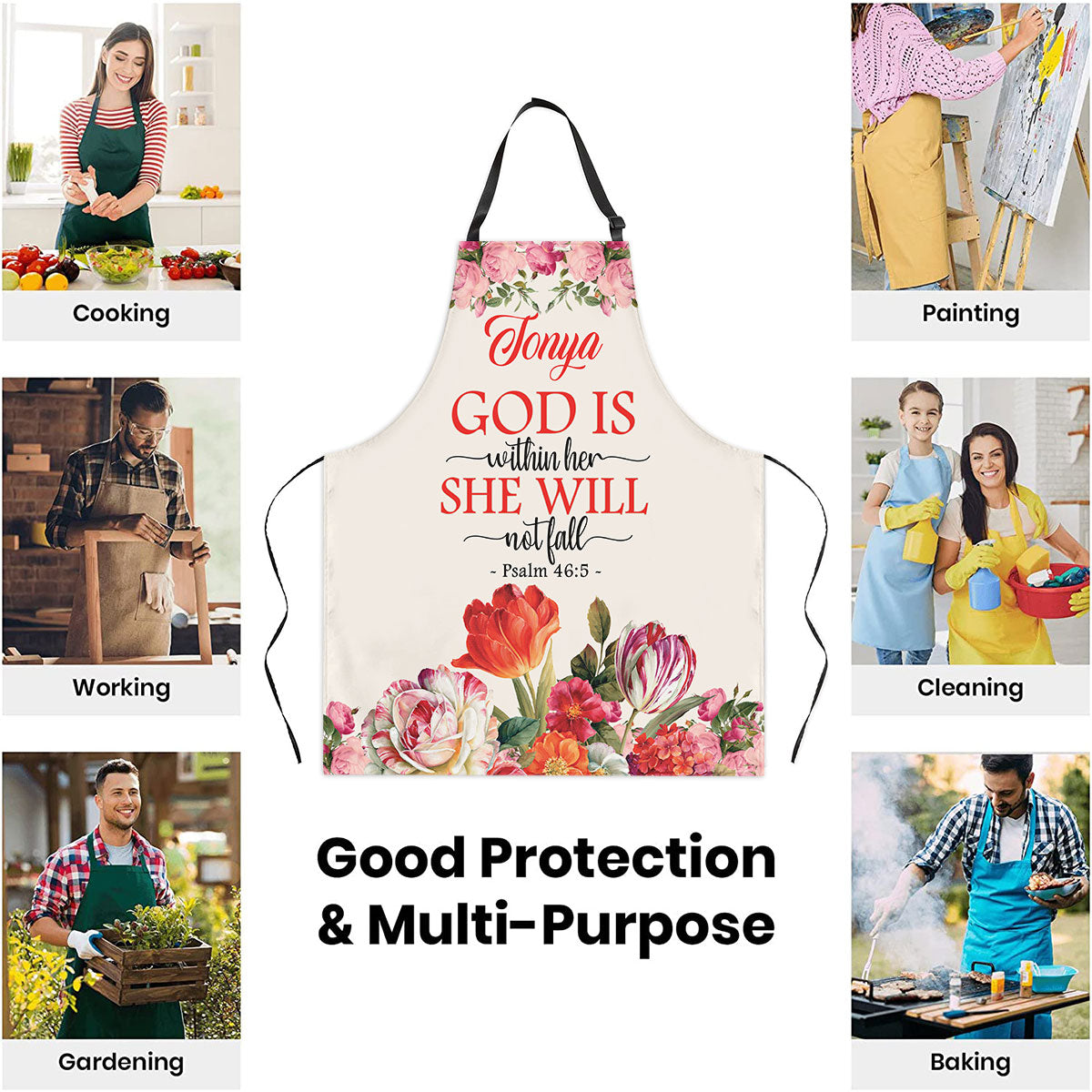 Psalm 46:5 Gift for Her - Personalized Floral Apron