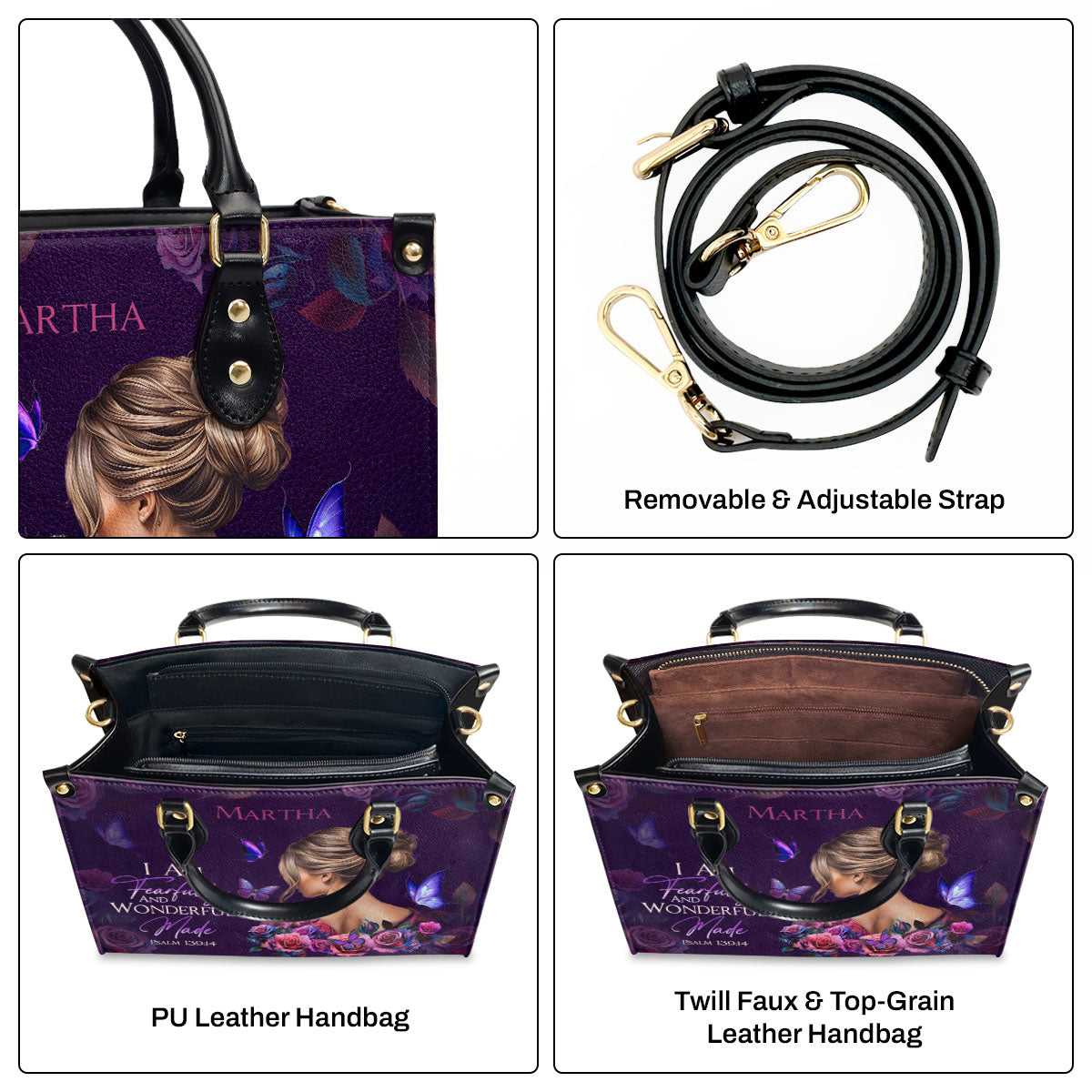 Fearfully and Wonderfully Made - Personalized Leather Handbag GMJSLB200024