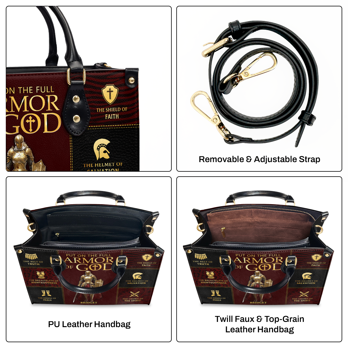 Full Armor Of God - Personalized Leather Handbag GMJSLB200085