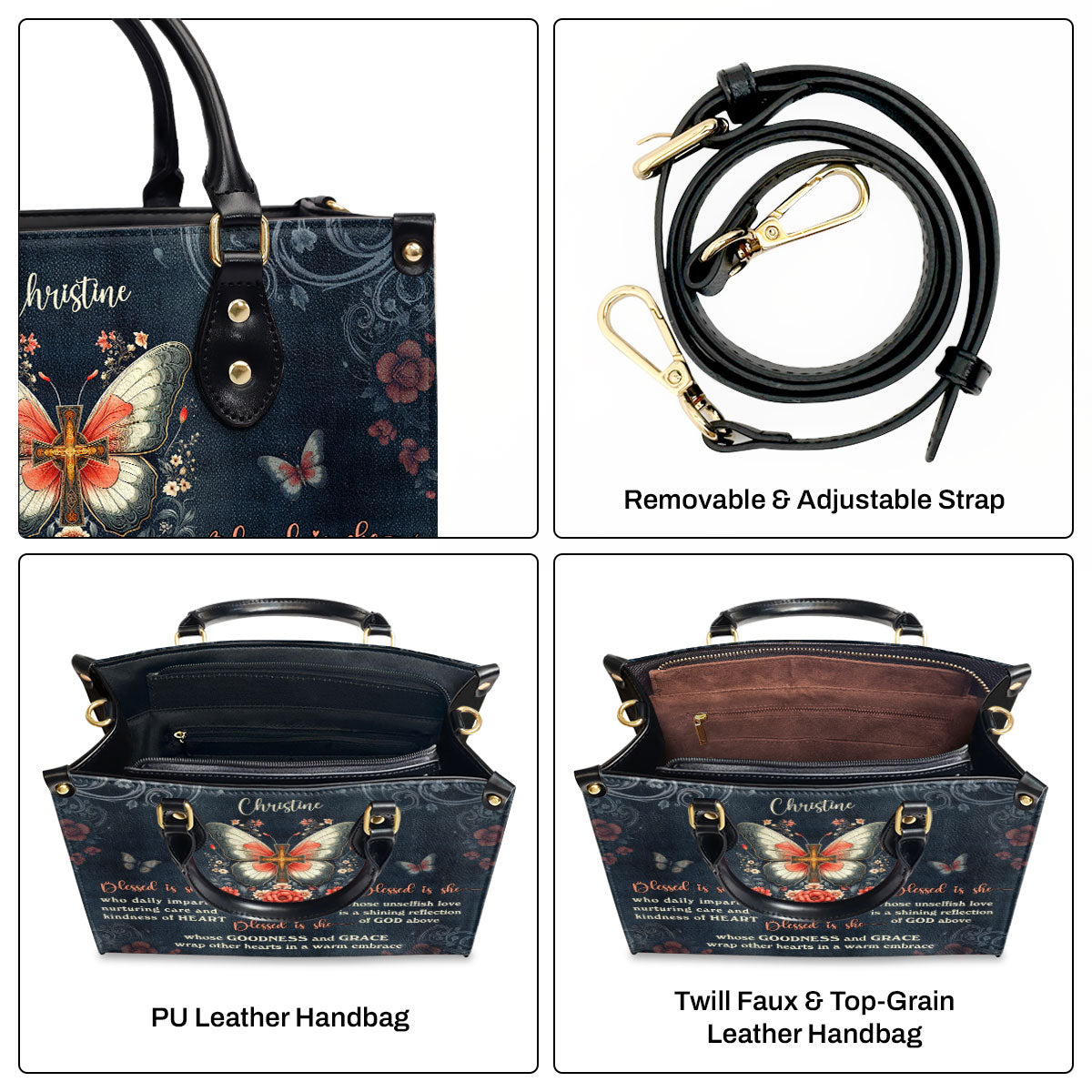 Blessed Is She - Personalized Leather Handbag - Christian Faith Floral Design GMJSLB200018