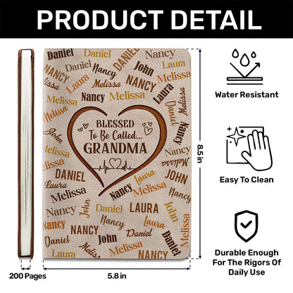 Blessed To Be Called Grandma - Personalized Leather Cover Notebook GMJSNB200113