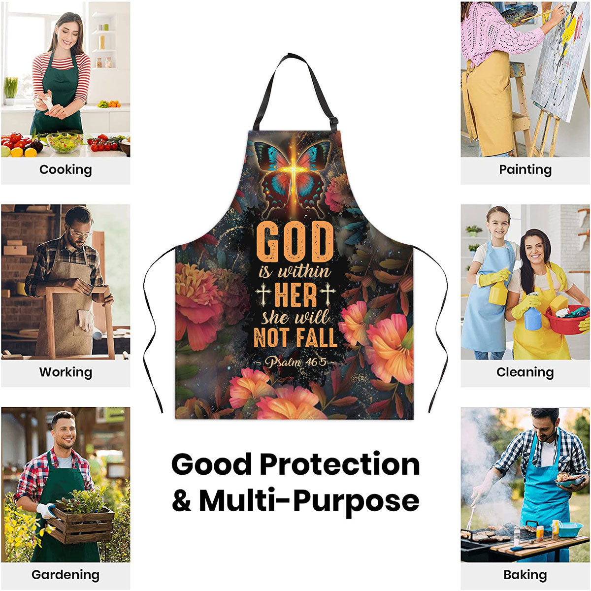 God Is Within Her - Faith Floral Kitchen Apron