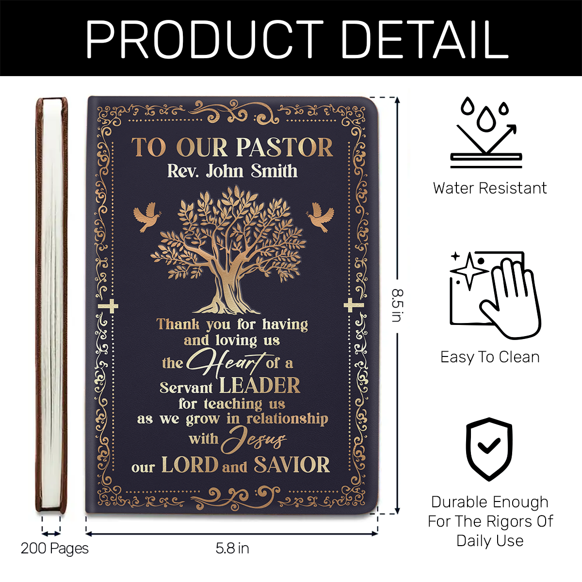 Faith-Inspired Gift for Pastor - Personalized Leather Cover Notebook GMJSNB200042