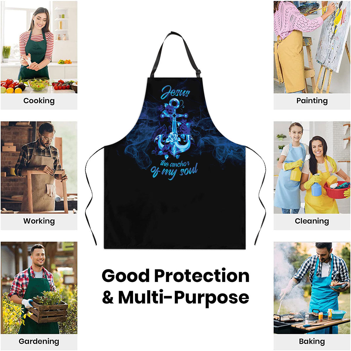 Jesus The Anchor Of My Soul - Apron with Cross and Rose Design