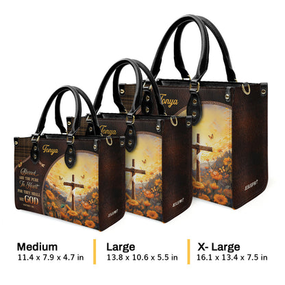 Blessed Are The Pure In Heart - Personalized Leather Handbag GMJSLB200033