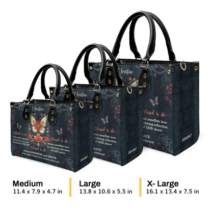 Blessed Is She - Personalized Leather Handbag - Christian Faith Floral Design GMJSLB200018