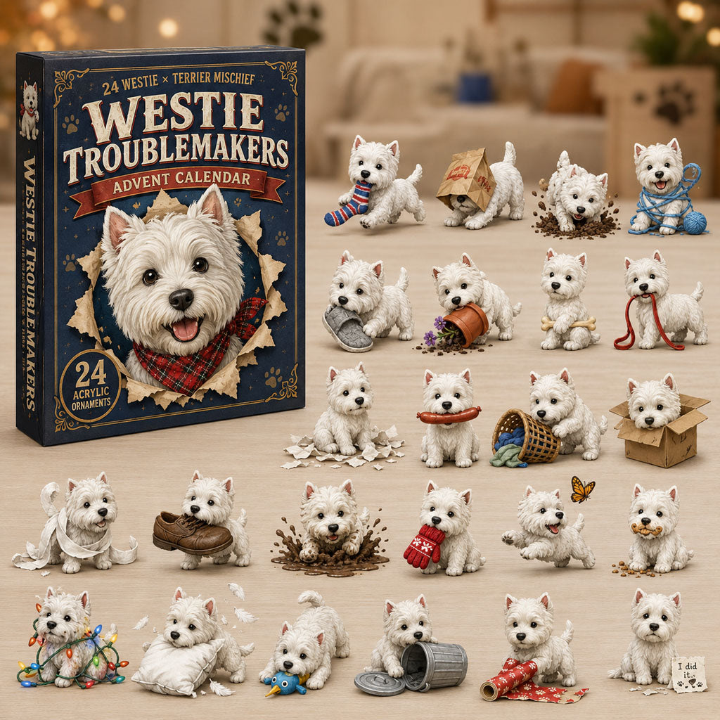 Westie Troublemakers Advent Calendar 2026 - 24-Day Festive Countdown, Acrylic Charms Blind Box - Gift For West Highland Terrier Lovers AC0NT132 - AT000043
