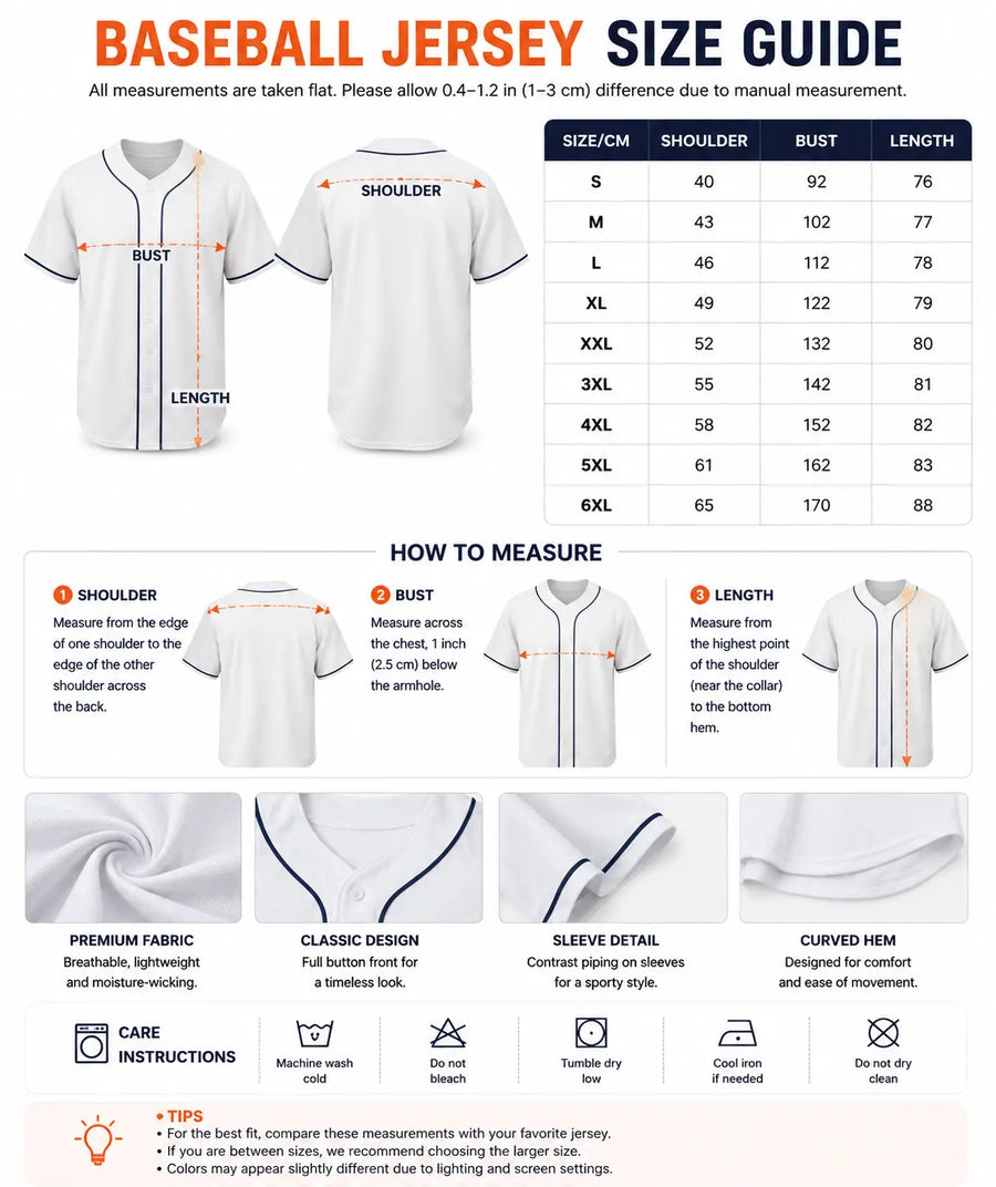 Size guide — 9/11 Memorial USA 250 Anniversary - Personalized Baseball Jersey - Tribute Gift  TC100056