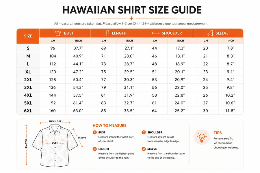 Size guide — Full Armor Of God - Personalized Hawaiian Shirt TC100054