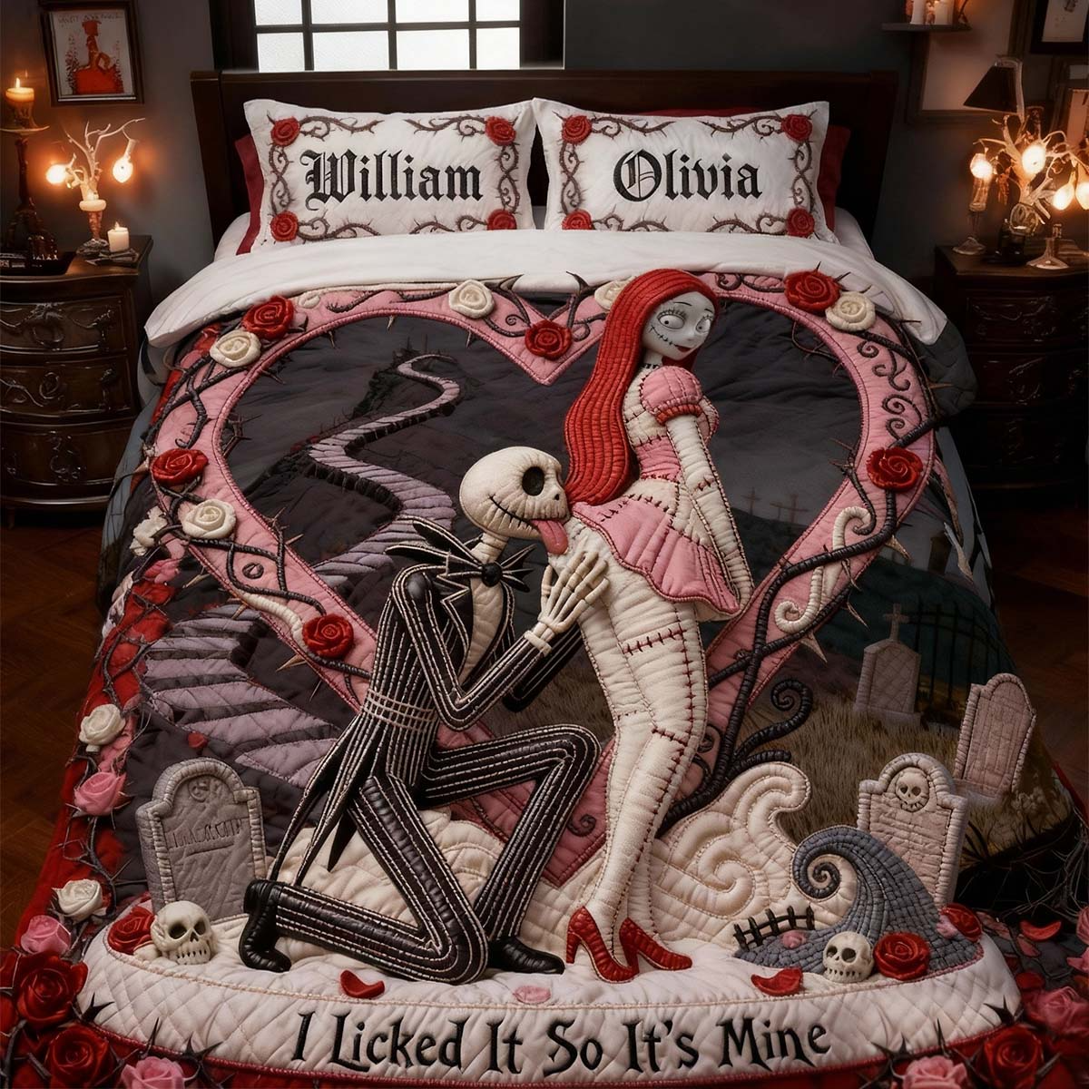 Gothic Skeleton Couple - Personalized Quilted Bedding Set VT100084
