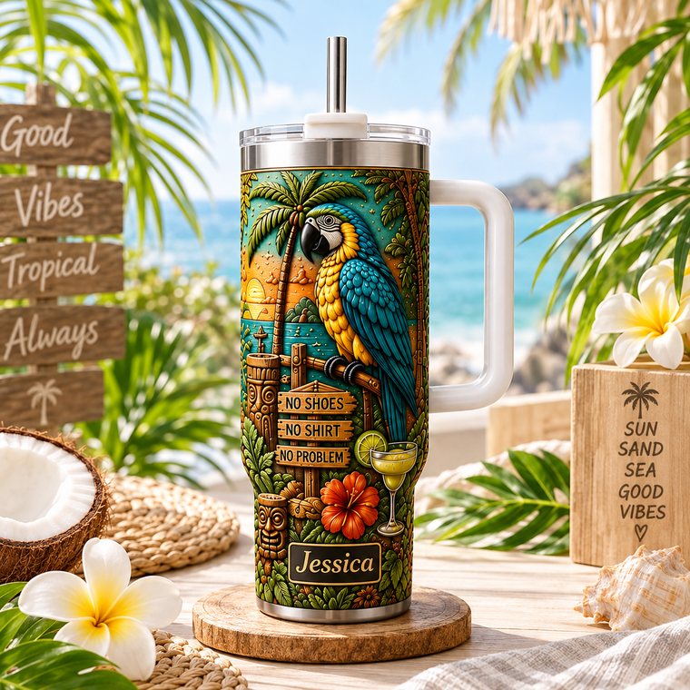 Paradise Is Calling - Personalized 40oz Tumbler With Handle