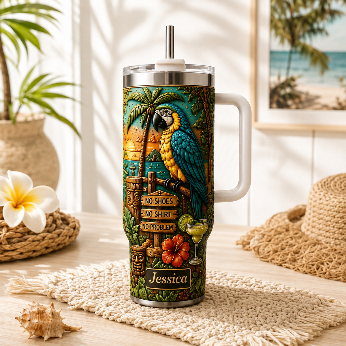 Paradise Is Calling - Personalized 40oz Tumbler With Handle