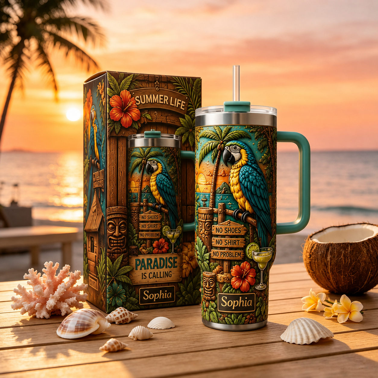 Paradise Is Calling - Personalized 40oz Tumbler With Handle