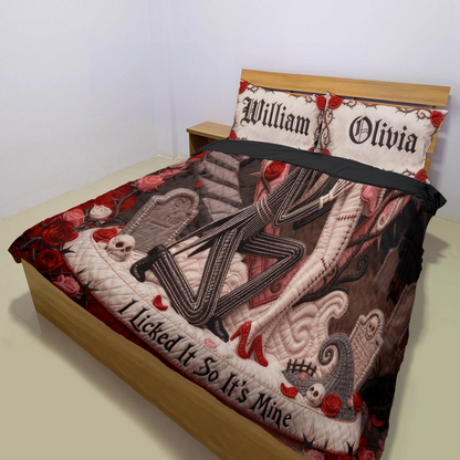 Gothic Skeleton Couple - Personalized Quilted Bedding Set VT100084