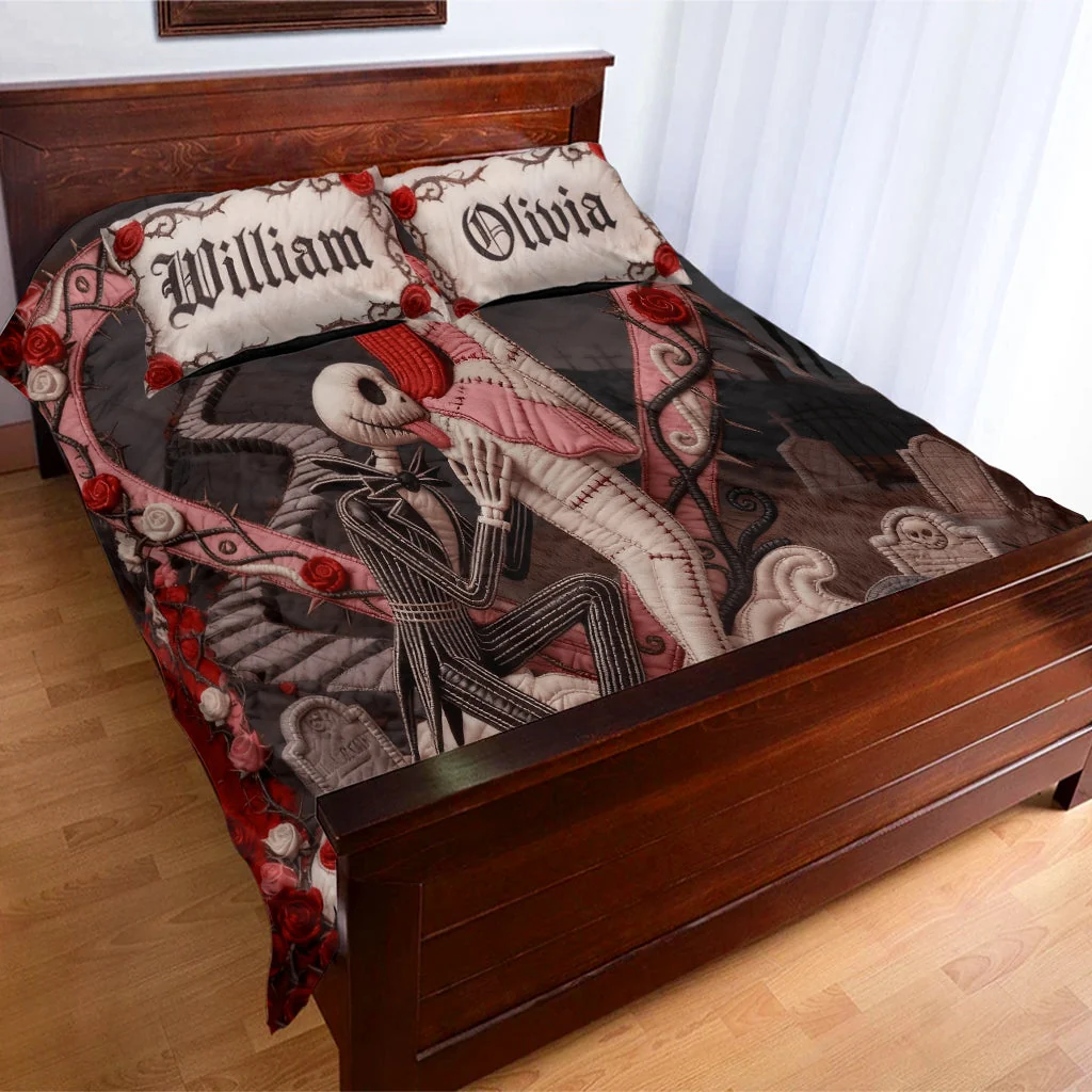 Gothic Skeleton Couple - Personalized Quilted Bedding Set VT100084