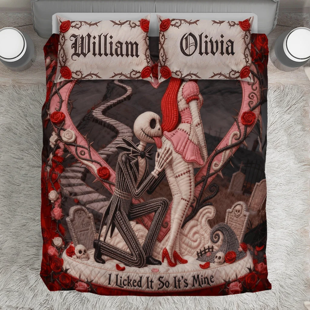 Gothic Skeleton Couple - Personalized Quilted Bedding Set VT100084