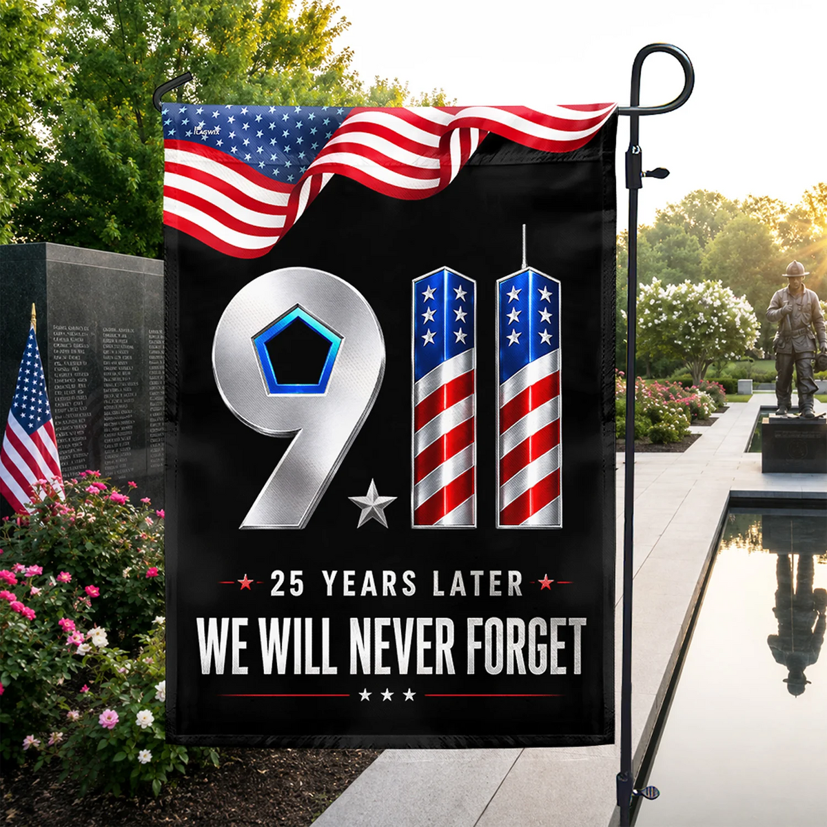 9/11 Patriot Day 25 Years Later We Will Never Forget - Vertical Decorative Flag TC100035