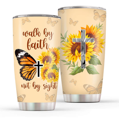 Walk By Faith - Inspirational Floral Stainless Steel Tumbler