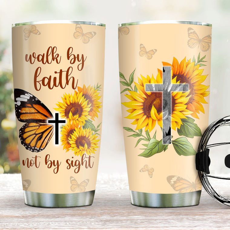 Walk By Faith - Inspirational Floral Stainless Steel Tumbler