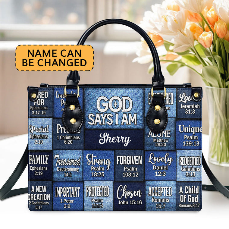God Says I Am - Personalized Leather Handbag - Christian Gift for Women GMJSLB200084