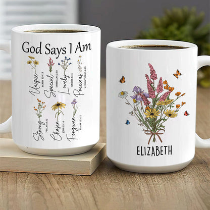 God Says I Am - Personalized White Ceramic Mug