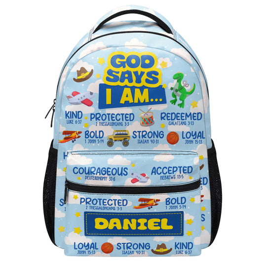God Says I Am - Personalized Kids Backpack