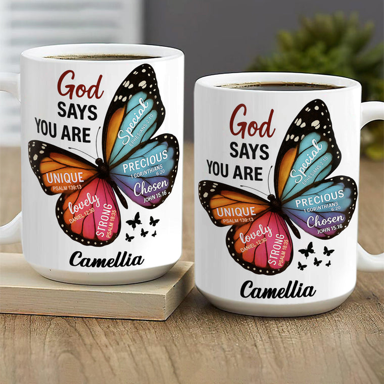 God Says You Are - Personalized Ceramic Coffee Mug