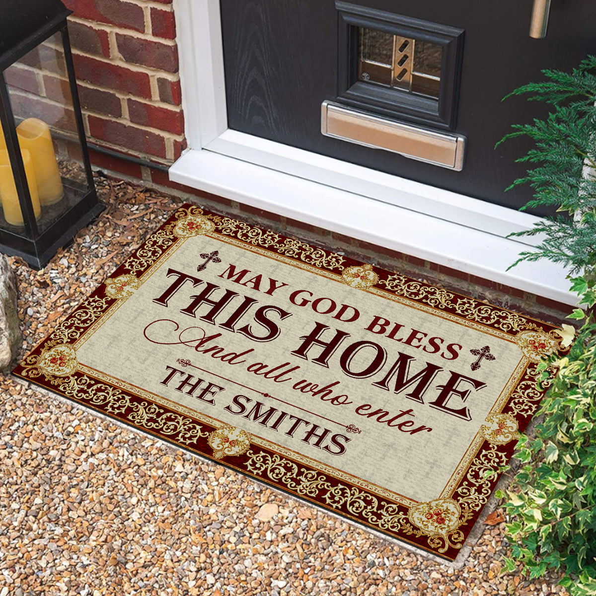 May God Bless This Home - Personalized Doormat