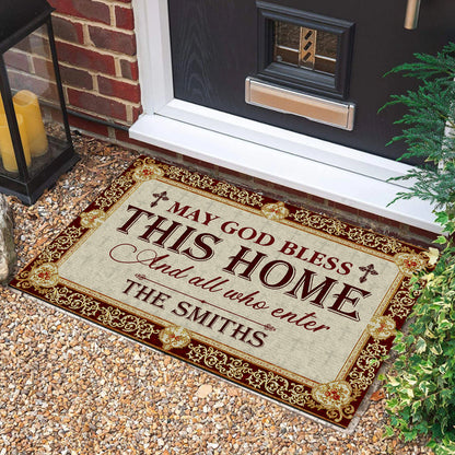 May God Bless This Home - Personalized Doormat
