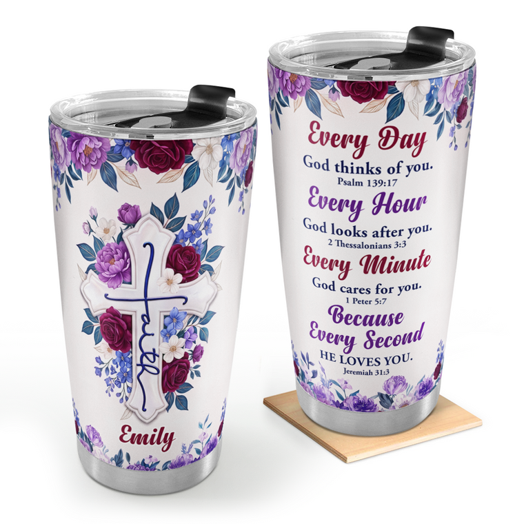 Every Day God Thinks Of You - Personalized Stainless Steel Tumbler - Christian Faith Gift for Mom