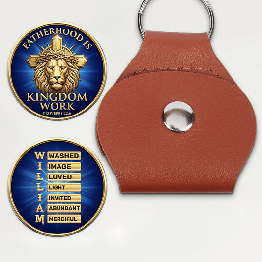 Fatherhood Is Kingdom Work - Personalized Pocket Hug Keychain