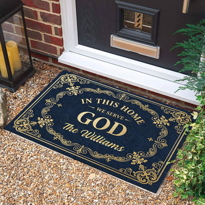 In This Home We Serve God - Personalized Doormat - Christian Faith Home Decor