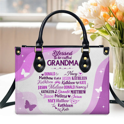 Blessed To Be Called Grandma - Personalized Leather Handbag GMJSLB200094