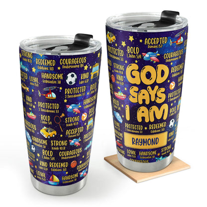 God Says I Am - Personalized Stainless Steel Tumbler