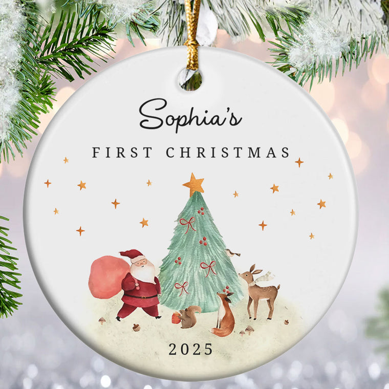 First Christmas - Personalized Round Ceramic Ornament GOJS10037