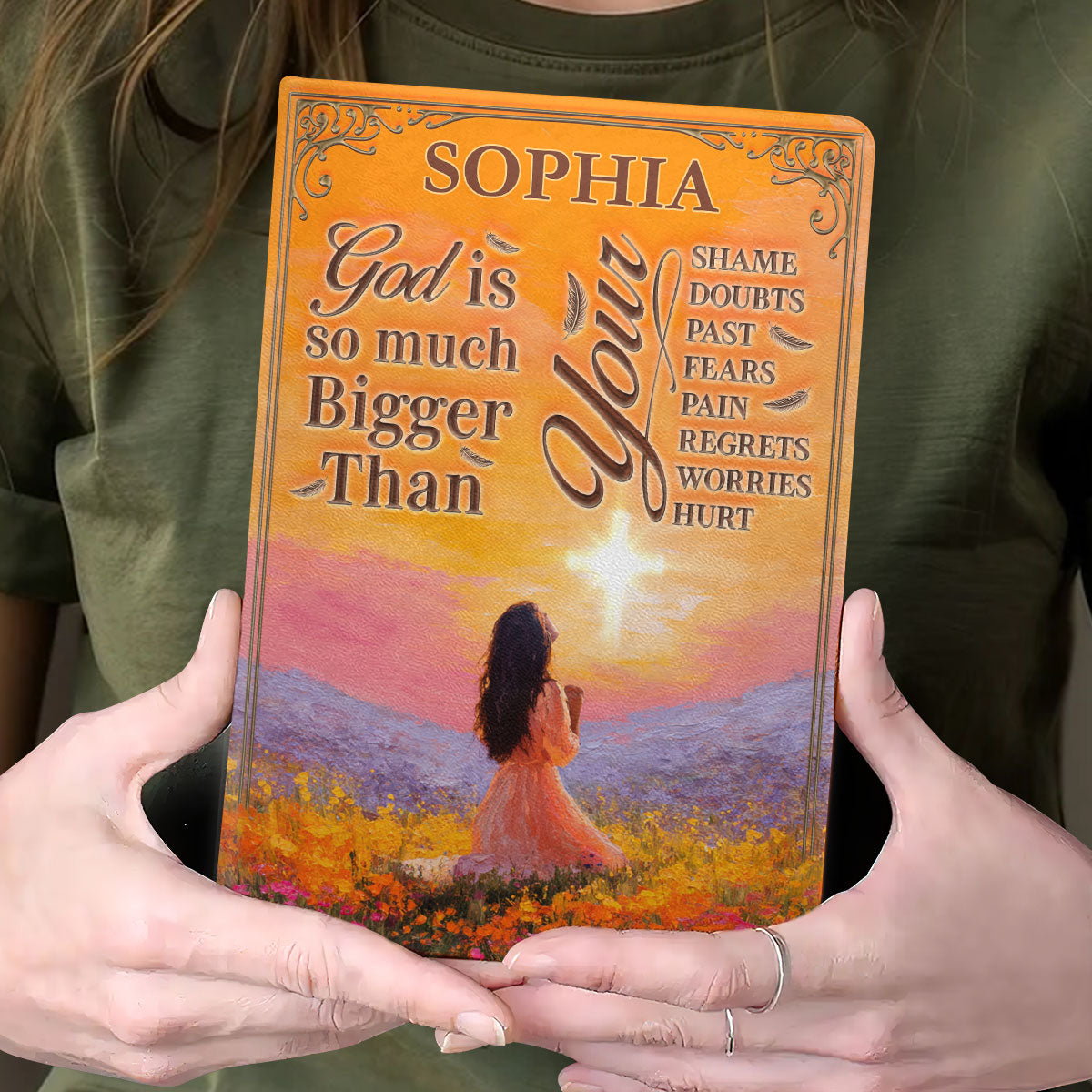 God Is So Much Bigger Than - Personalized Leather Notebook GMJSNB200025