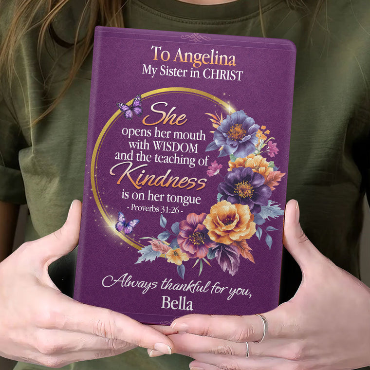 She Opens Her Mouth With Wisdom - Personalized Leather Cover Notebook GMJSNB200075