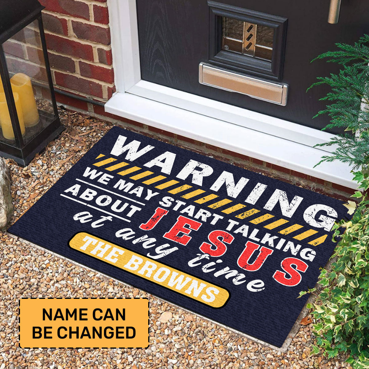 Warning We May Talk About Jesus - Personalized Doormat GDMJS10095