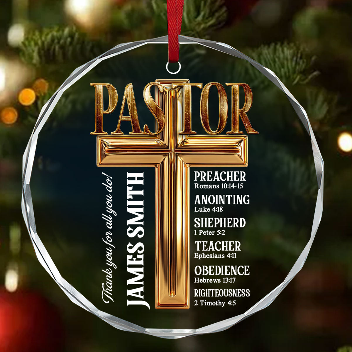 To My Pastor - Personalized Round Glass Ornament GOJS10078