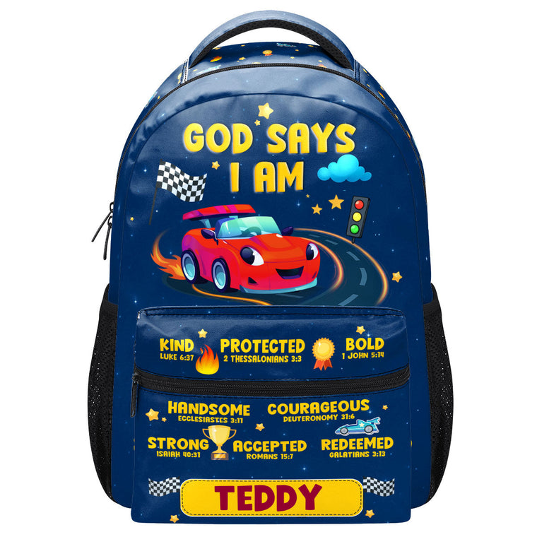 God Says I Am - Personalized Backpack - Christian Gift for Son