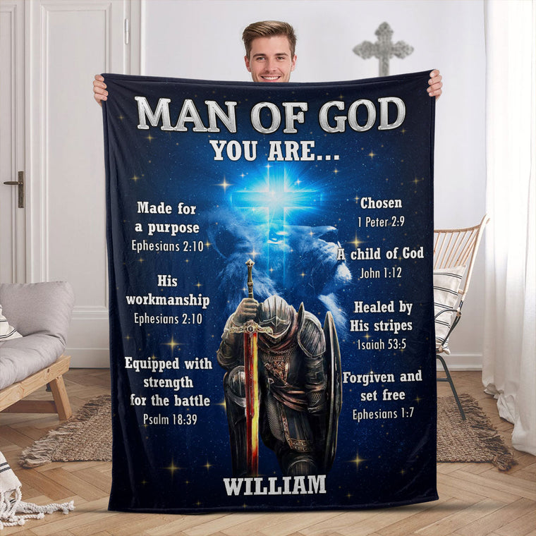 Man Of God - Gift for Dad - Personalized Fleece Blanket GBJS10021
