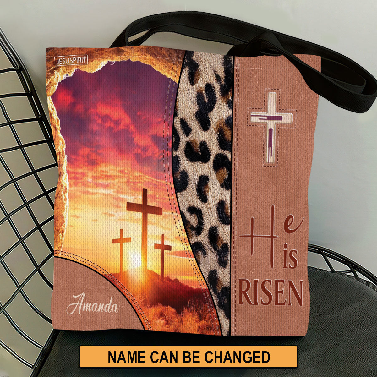 He Is Risen - Personalized Tote Bag with Cross - Christian Faith Gift for Women GTTJS10096