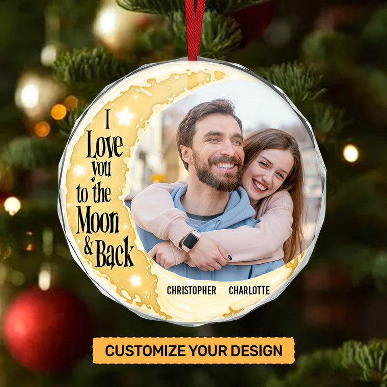 I Love You To The Moon And Back - Personalized Glass Ornament GOJS10275