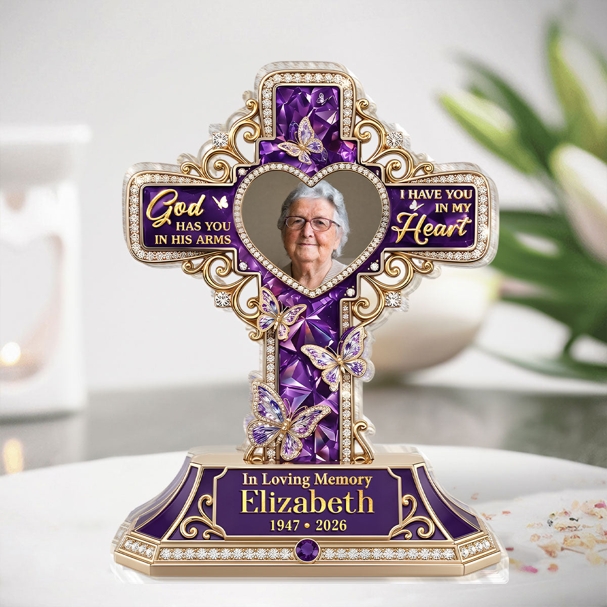 God Has You In His Arms - Personalized Acrylic Plaque GAPJS10017