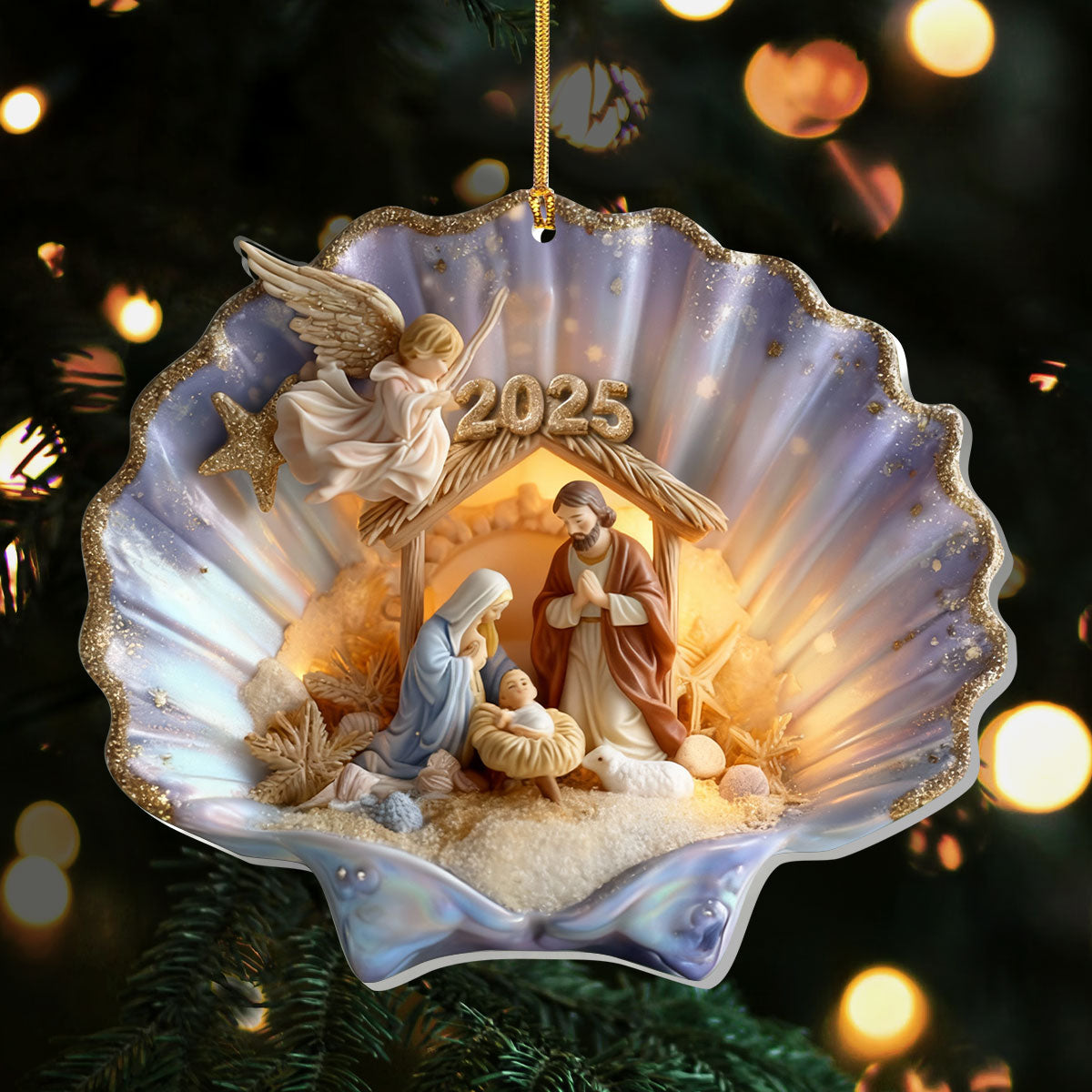 Nativity in a Seashell - Acrylic Ornament - Christian Home Decor GOJS10047